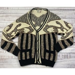 Vtg NOVO Chunky Knit Cardigan Sweater Mohair Wool Geometric Abstract‎ Sz L Tall